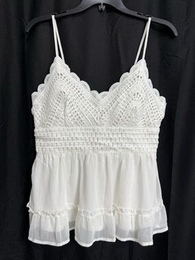 Rue21 White Crochet Peplum Cami Tank